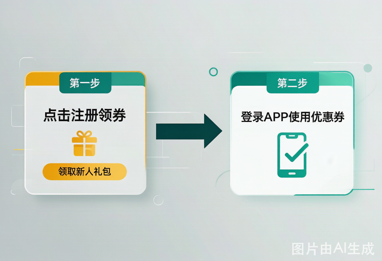 往约到家注册领券与下载流程：先点击注册领取新人礼包，再登录APP使用优惠券